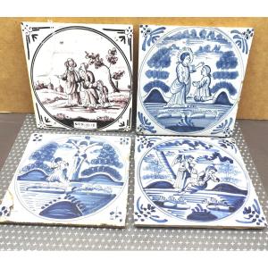 Delft, 18e siècle, 4 carreaux sujets bibliques