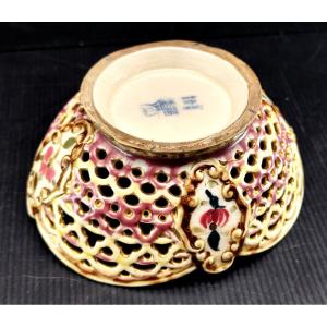Zsolnay, Art Nouveau Hongrois, coupe polychrome réticulée