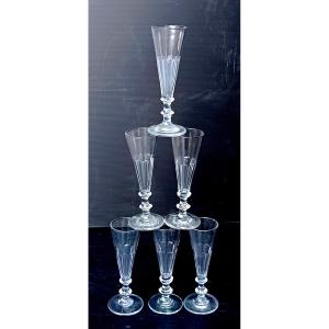 6  flûtes Cristal soufflé taillé, Louis Philippe, St Louis ou Baccarat
