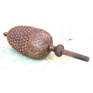 Large Architectural Pinecone, Carved Elm Wood, 19th Century