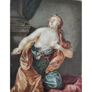 Beautiful 18th Century Miniature, Lucretia, Regency Frame Mercury Gilded