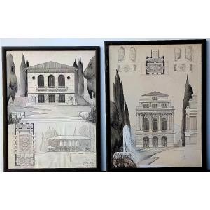 Two Architectural Drawings (beaux Arts), Signature And References, 1928