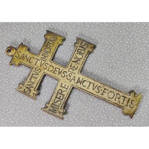 Engraved Bronze Pilgrimage Cross, Spain, 18th Century