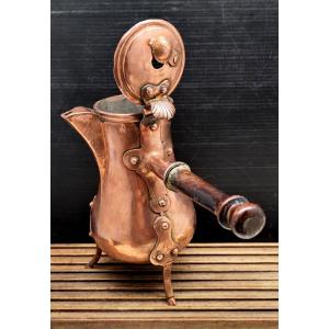 Three-legged French Chocolate Pot With A Crowned “r” – Cut Copper, 18th Century