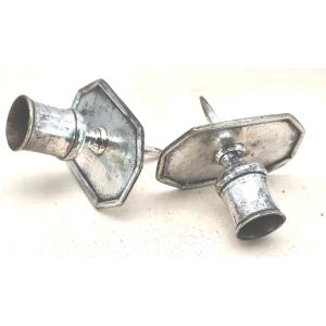 Paire de Bougeoirs de TRIC TRAC plaqués argent , JAQUET, France XVIIIe