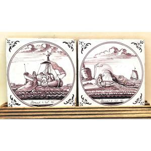 Une pépite des carreaux de Delft ! Jonas et la Baleine, série Biblique XVIIIe