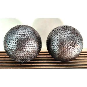 Paire de boules Lyonnaises écailles de poisson XIXe  Cloutées, bel état