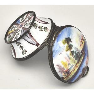 Patch Box In The Shape Of A Bucket With Handles, Polychrome Enamel, Staffordshire, Late 18th