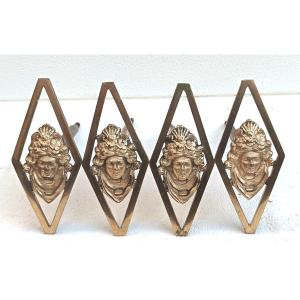 Two Pairs Of Elegant Directoire-style Curtain Tie-back Holders, Finely Gilded Bronze.