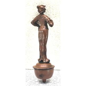 Bouton d'appel en bronze à patine rouge, époque Art nouveau, complet.