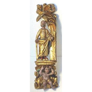 Charming Gilt And Polychrome Fragment Of A Baroque Altarpiece