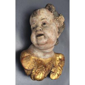 Angelot d’applique, bois polychrome et doré, ép. baroque, XVIIIe-XIXe siècle
