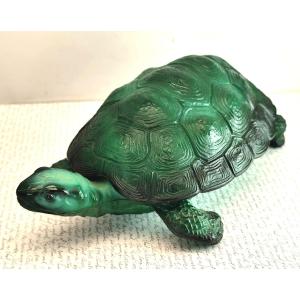 Art Deco Turtle Made Of Bohemian Malachite Glass, Schlevogt-covered Box