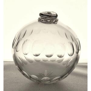Grosse Boule de lustre, 13,5cm, verre soufflé-taillé, époque Louis Philippe