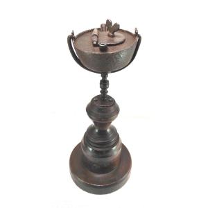 Wrought-iron Table Oil Lamp, Gimbal-mounted Model, 18th Century