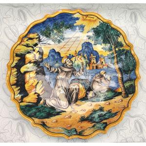 Saint Francis Of Assisi, Renaissance-style Maiolica, 19th Century, Signed