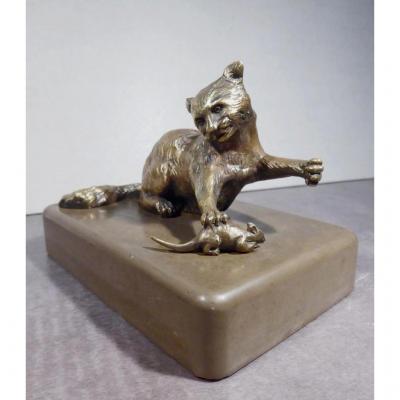 Bronze Toby Cat In Action, Paperweight, Circa 1900, 