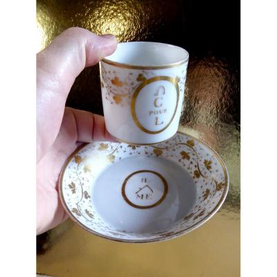 Paris Porcelain, Louis XVI Cup And Saucer Rébus For Love,  Signed