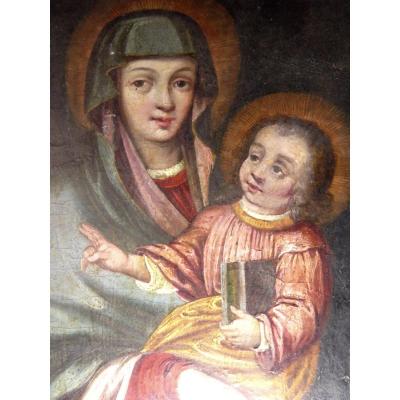 Huile Sur  Chêne, Vierge à l'Enfant, Belle Qualité XVIIIe..