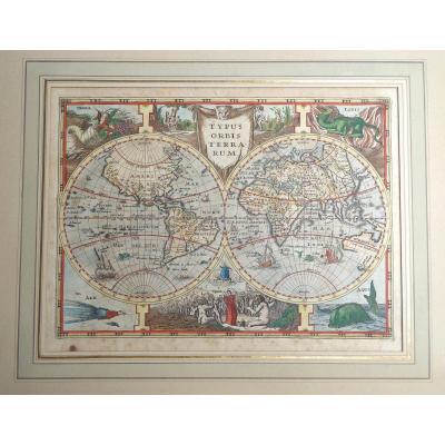 Planisphère, Gravure Sur Cuivre Couleurs d'époque, Nuremberg, XVIIIe 