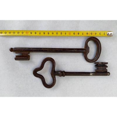 2 Large Forged Portal Keys , 17th Century, 21cm