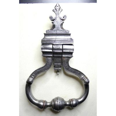 French 18th Century Wrought Iron  Engraved Door Knocker