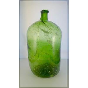 Huge Soft Green Blown White Speckled Bottle, Almost 2 Centuries