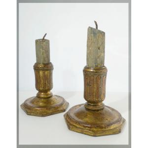 18th C. Italian Photophore Candle Holder Bases Gold Leaf Sculpted Wood.