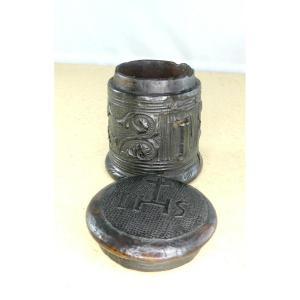 Museum: Medieval Pyxis In Incised Boiled Leather, Gothic, Good Condition