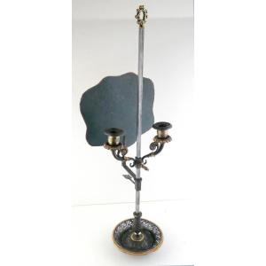 Elégante Lampe à écran , Bronze à 2 Patines, époque Restauration 19e Siècle 