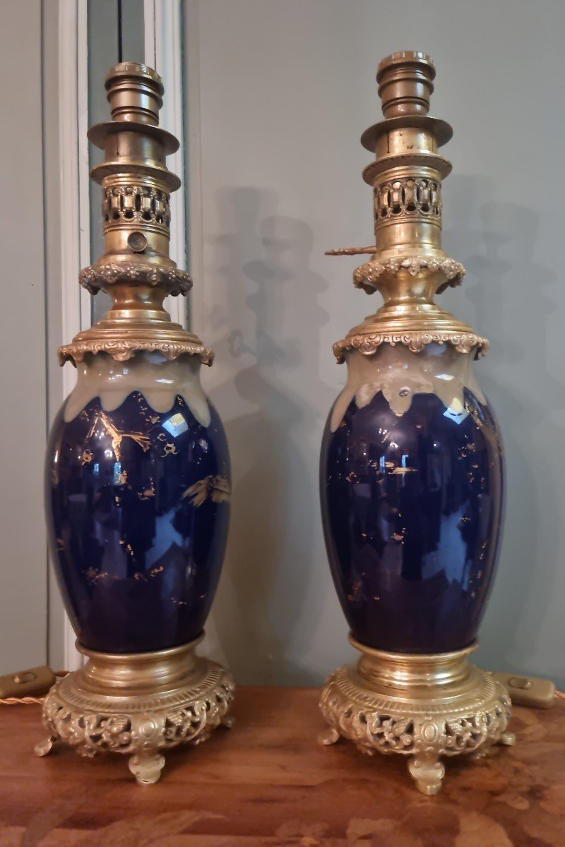 Pair Of Large Napoleon III Period Lamps In Porcelain-photo-2
