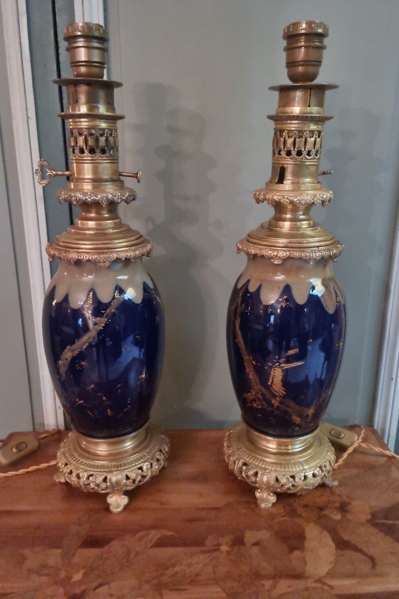 Pair Of Large Napoleon III Period Lamps In Porcelain-photo-2