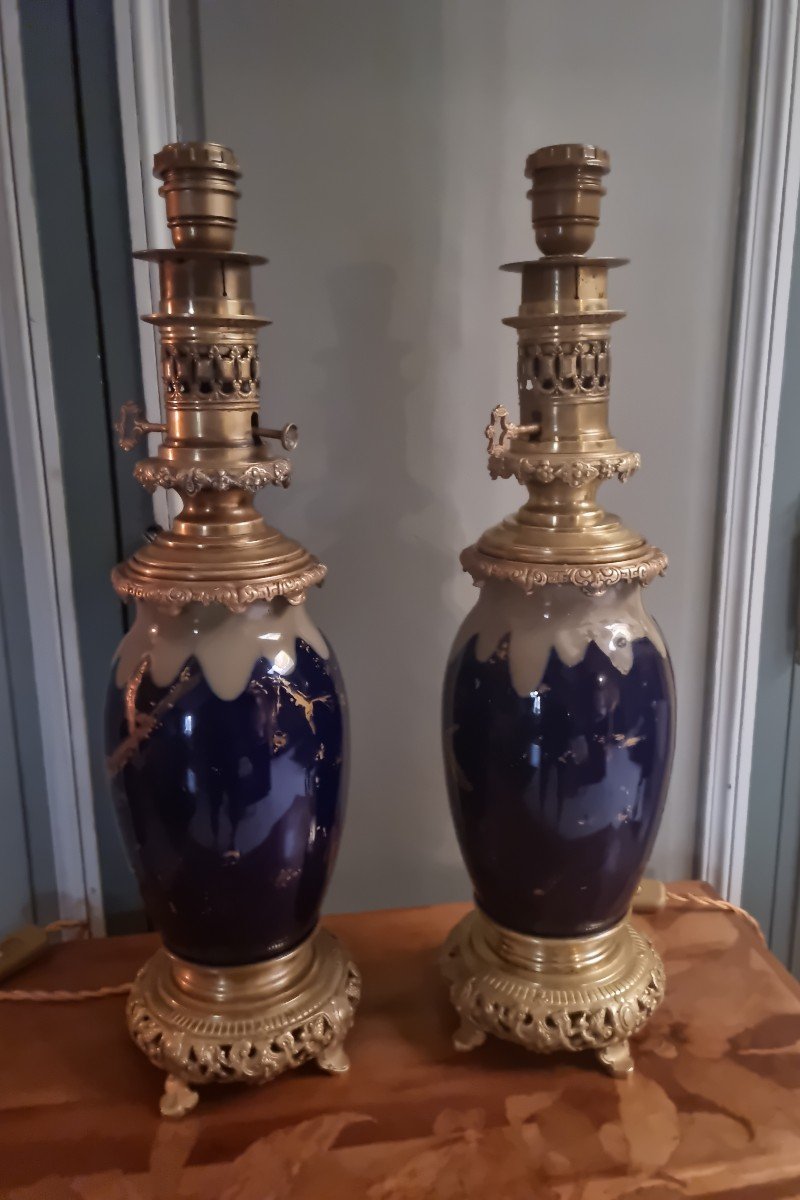 Pair Of Large Napoleon III Period Lamps In Porcelain