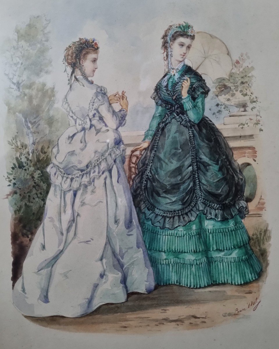 Aquarelle originale De Mode Des Années 1870