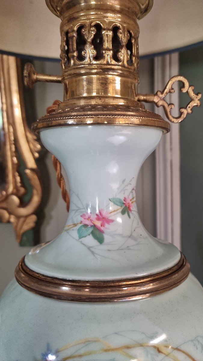 Grande Lampe Napoléon III En Porcelaine décorée-photo-3