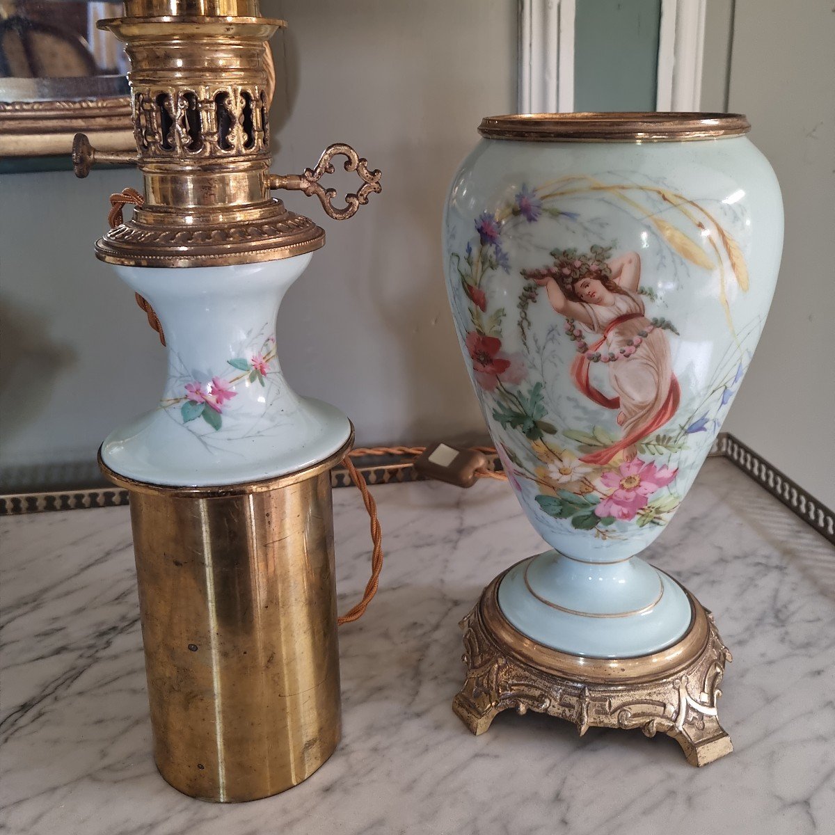 Grande Lampe Napoléon III En Porcelaine décorée-photo-2