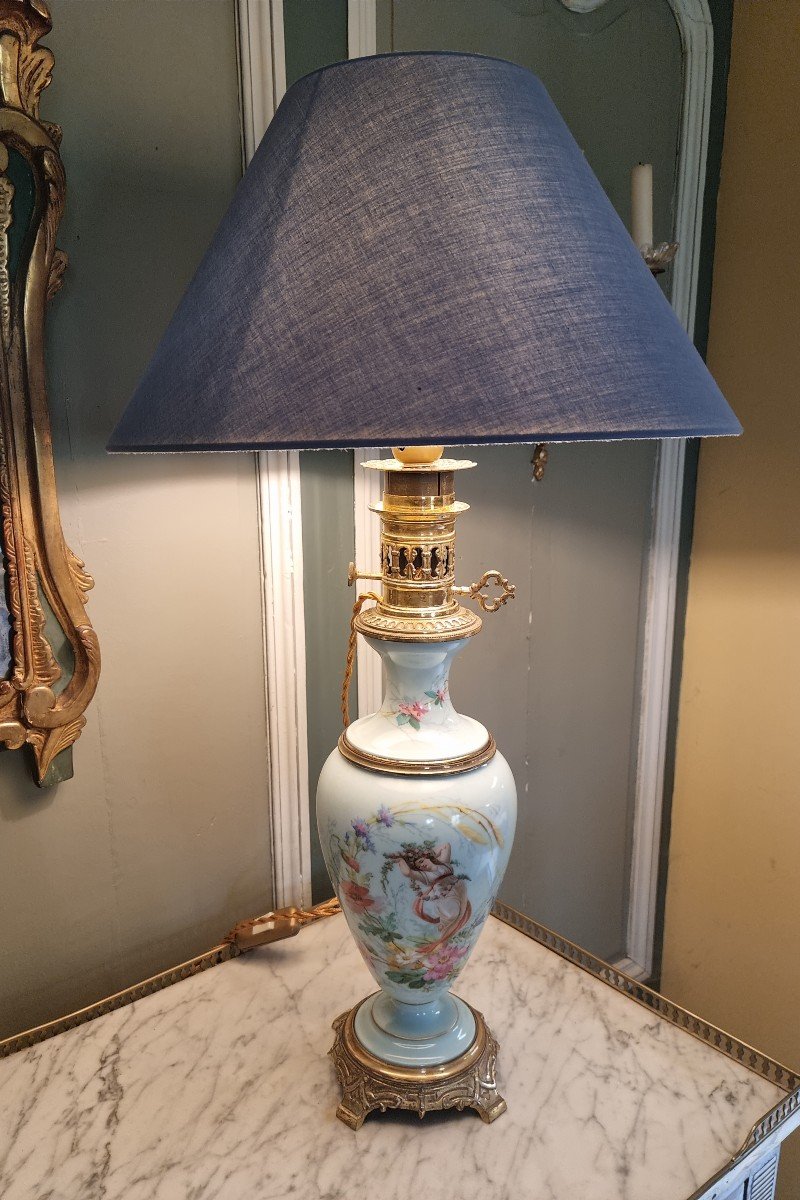Large Napoleon III Lamp In Decorated Porcelain