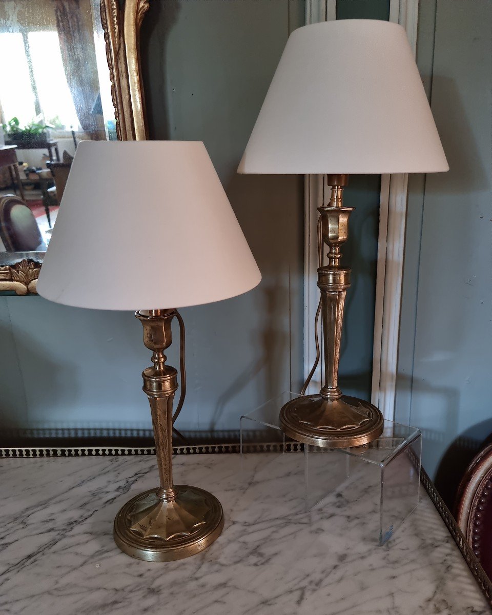 Pair Of Directoire Period Candlesticks In Bronze Mounted In Lamp-photo-4