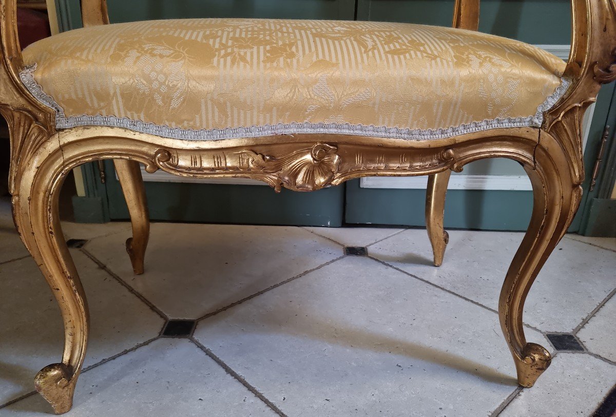 Small Bench In Golden Wood Late 19th Century Louis XV Style-photo-4