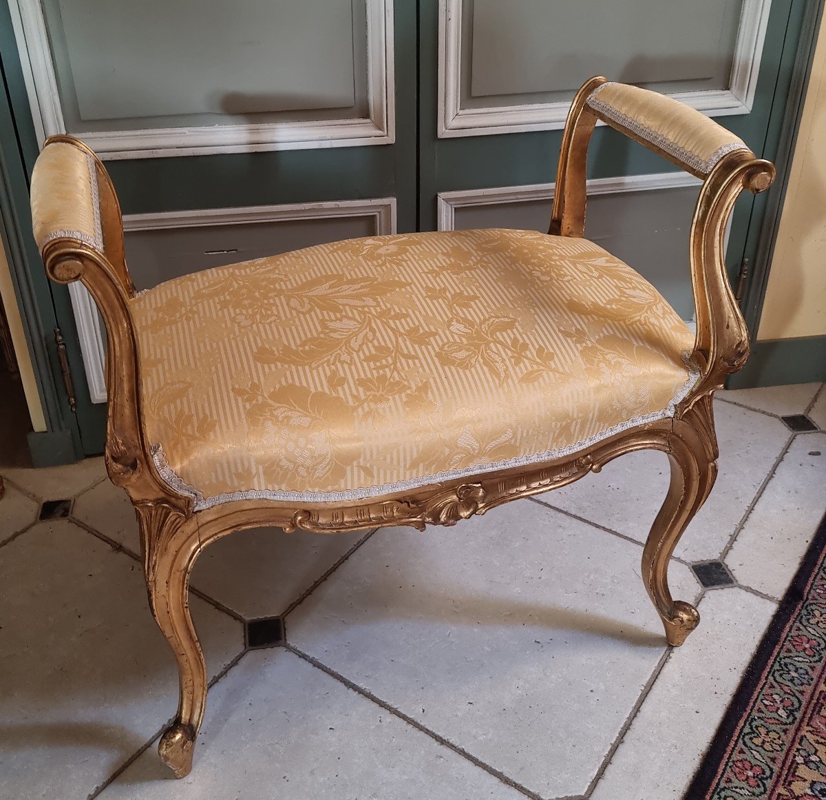 Small Bench In Golden Wood Late 19th Century Louis XV Style-photo-3
