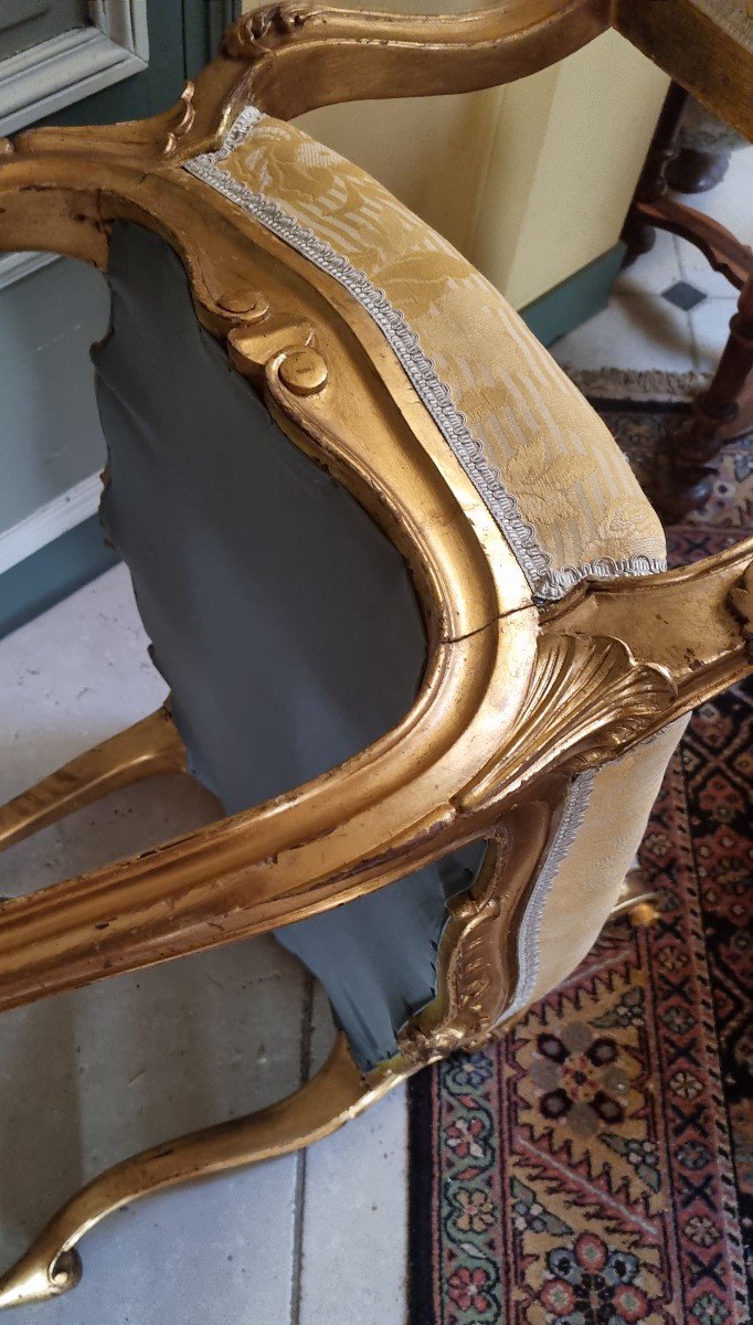 Small Bench In Golden Wood Late 19th Century Louis XV Style-photo-1