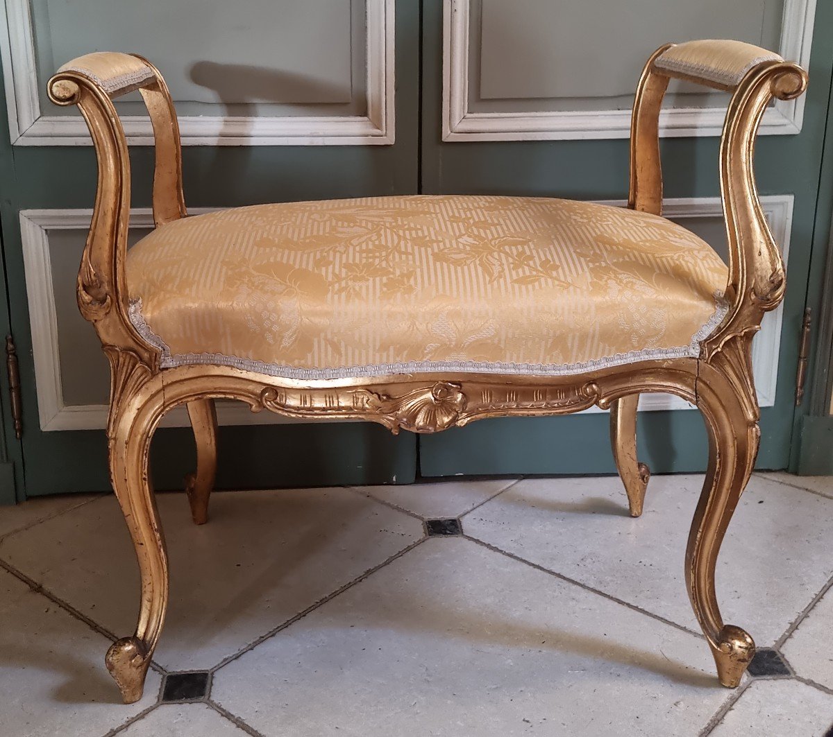 Small Bench In Golden Wood Late 19th Century Louis XV Style