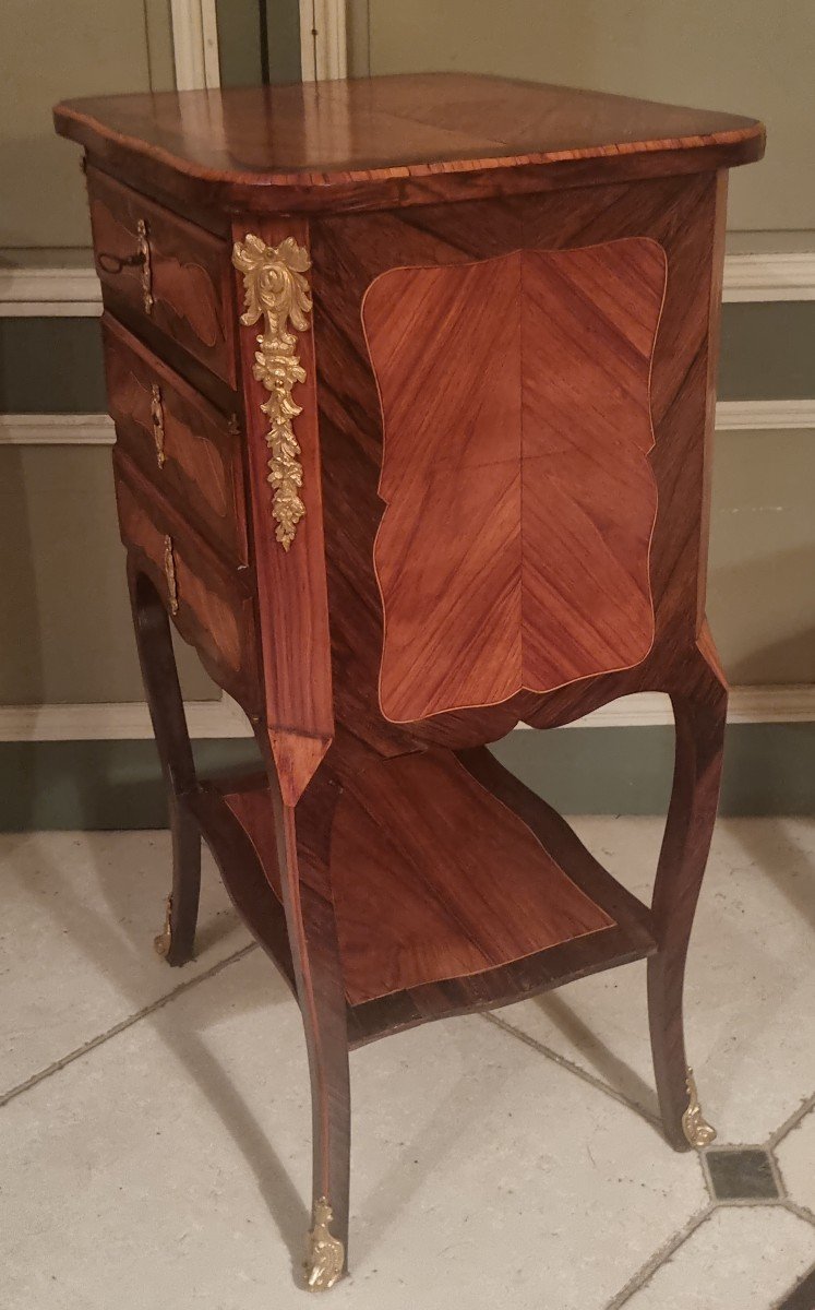 Bedside Table In Louis XV Marquetry, 19th Century-photo-2