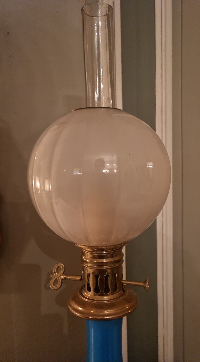Opaline Oil Lamp From The Mid-19th Century-photo-3