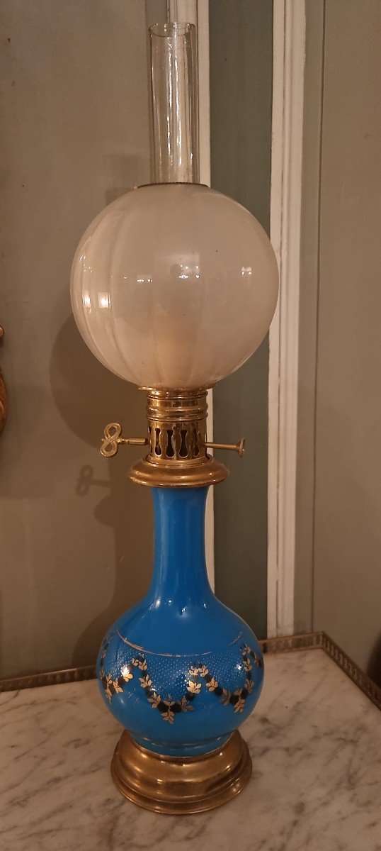 Opaline Oil Lamp From The Mid-19th Century