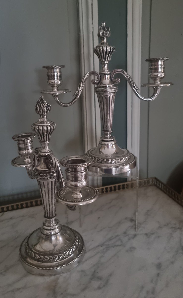 Pair Of Small Louis XVI Style "end Of Table" Candelabras Silver Bronze-photo-2