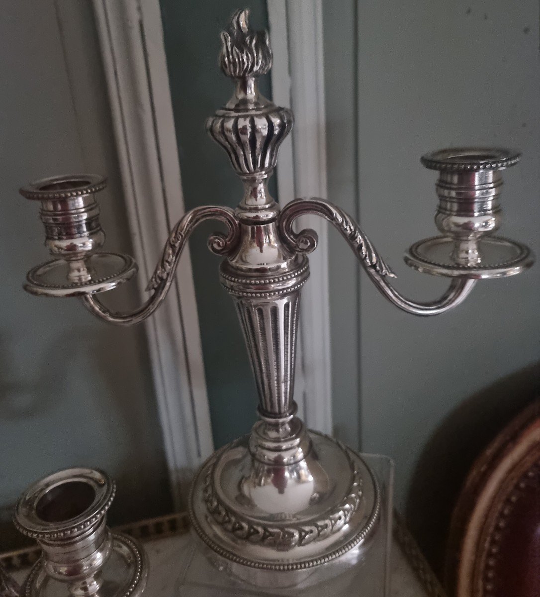 Pair Of Small Louis XVI Style "end Of Table" Candelabras Silver Bronze-photo-3