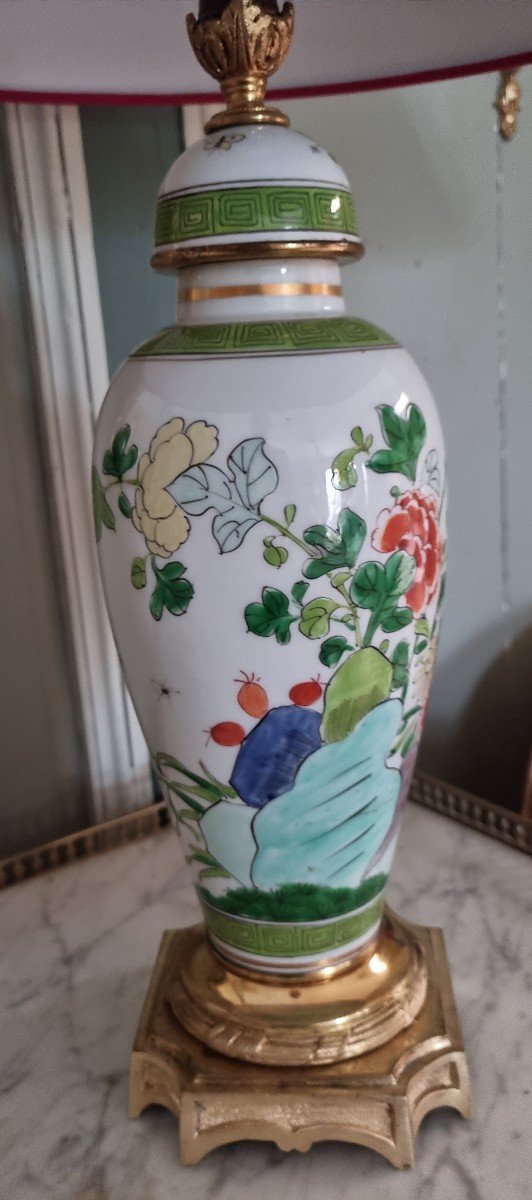Vase Couvert En Porcelaine Monté En Lampe-photo-2