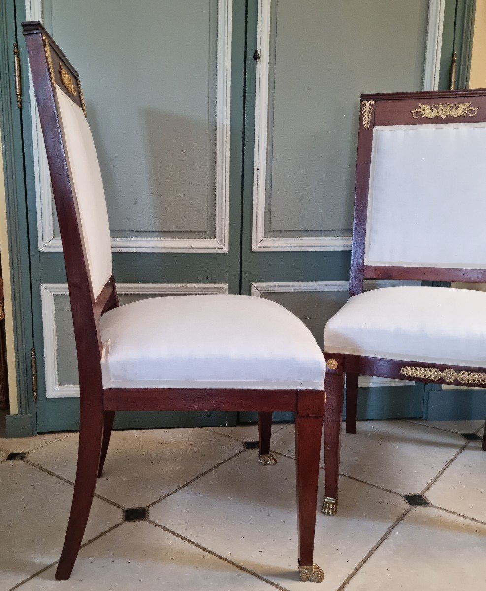Paire De Chaises De Style Empire Acajou Et Bronze-photo-2