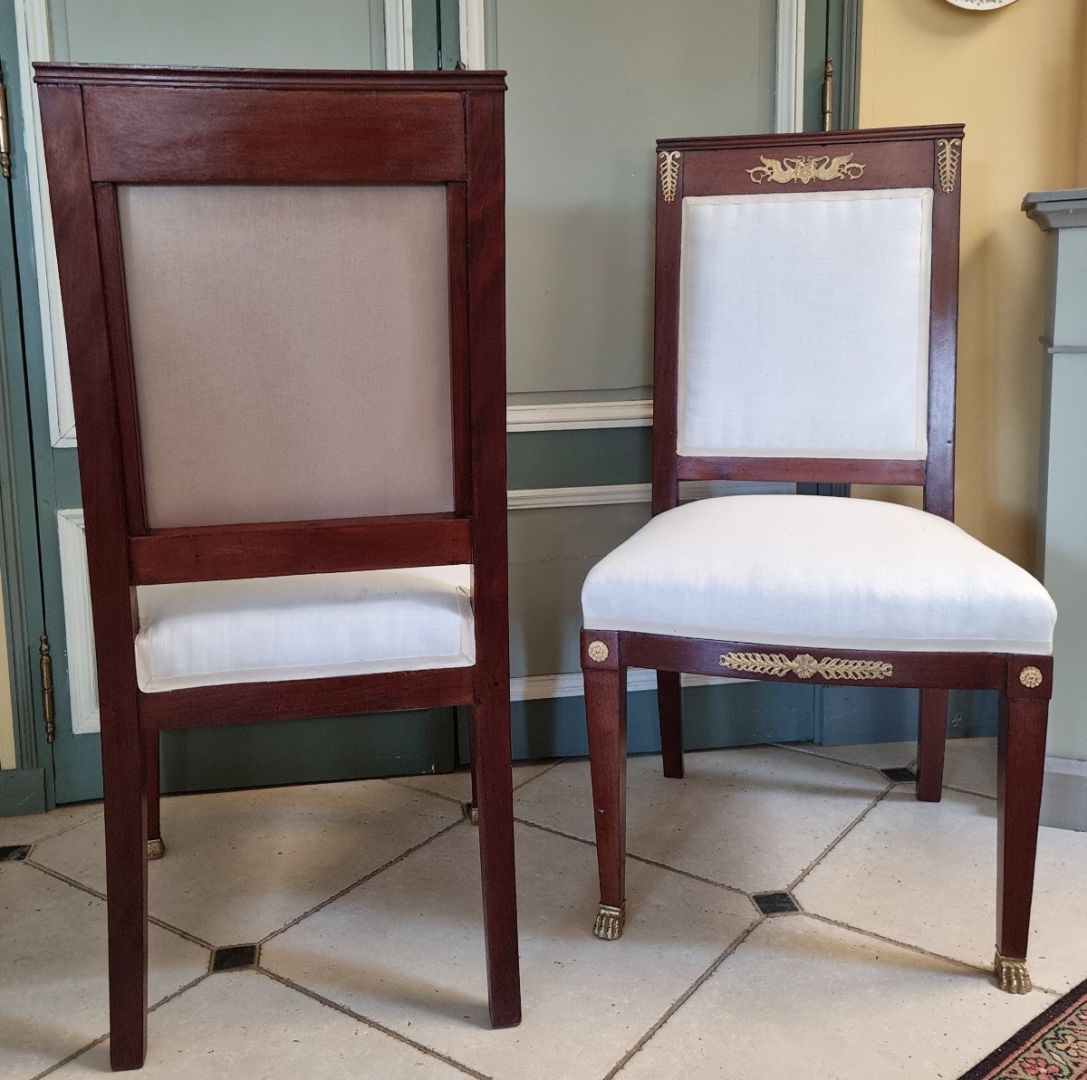 Paire De Chaises De Style Empire Acajou Et Bronze-photo-3